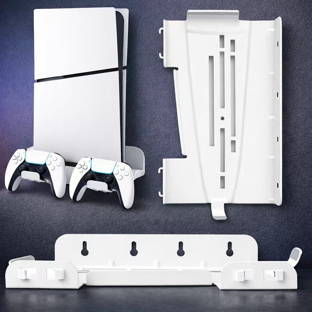 Suporte de Parede para PS5 Slim com Suporte para Controlador, Suporte de Parede Estável para PS5/PS5 Slim/PS5 Pro
