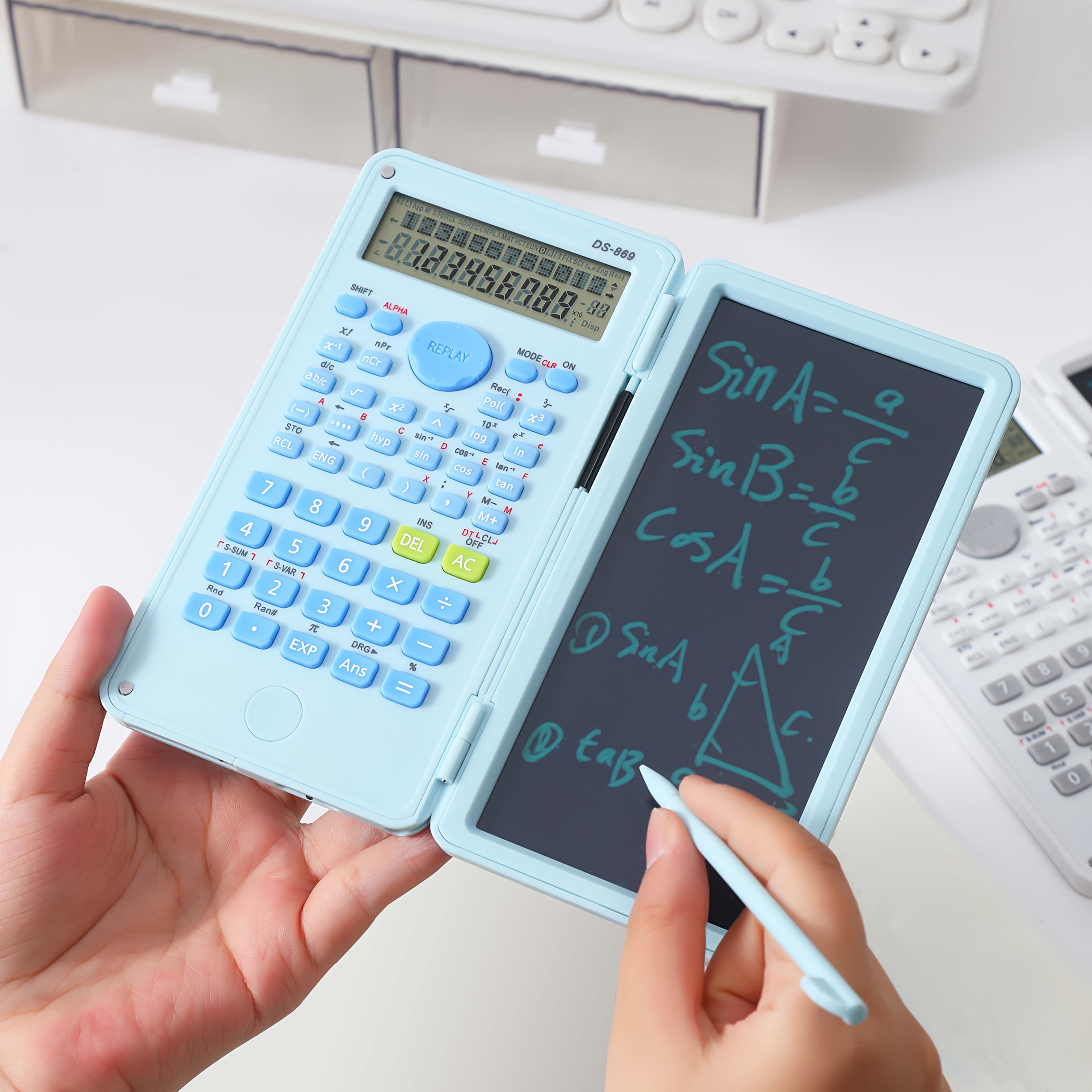 Calculadora Científica com Quadro de Escrita, Display de 2 Linhas, Calculadora de Engenharia Multifuncional para