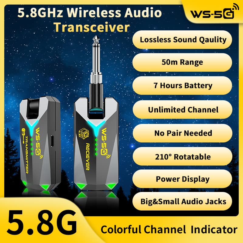 JAMJUM Sistema De Guitarra Sem Fio 5.8G Transmissor De Áudio Recarregável Receptor Tipo C Para Amplificador 3.5 6.35 Mm