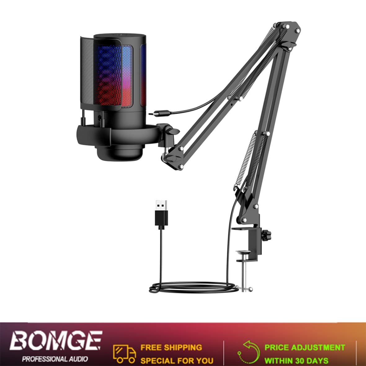 Microfone de Mesa para PC USB RGB com Voz Clara – Sistema de Microfone Condensador Pro