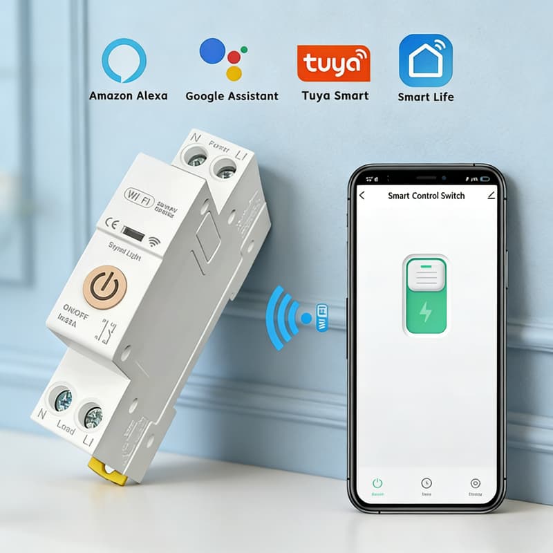 Disjuntor Inteligente Para Tuya Smart WiFi 63A 1P + N-APP Interruptor Temporizador De Controle Sem Fio Funciona Com Alex