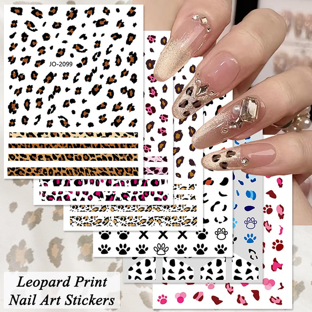 3/6/12 Folhas de Adesivos para Unhas com Estampa de Onça, Decalques de Unhas com Estampa de Animal, Adesivos de Unhas