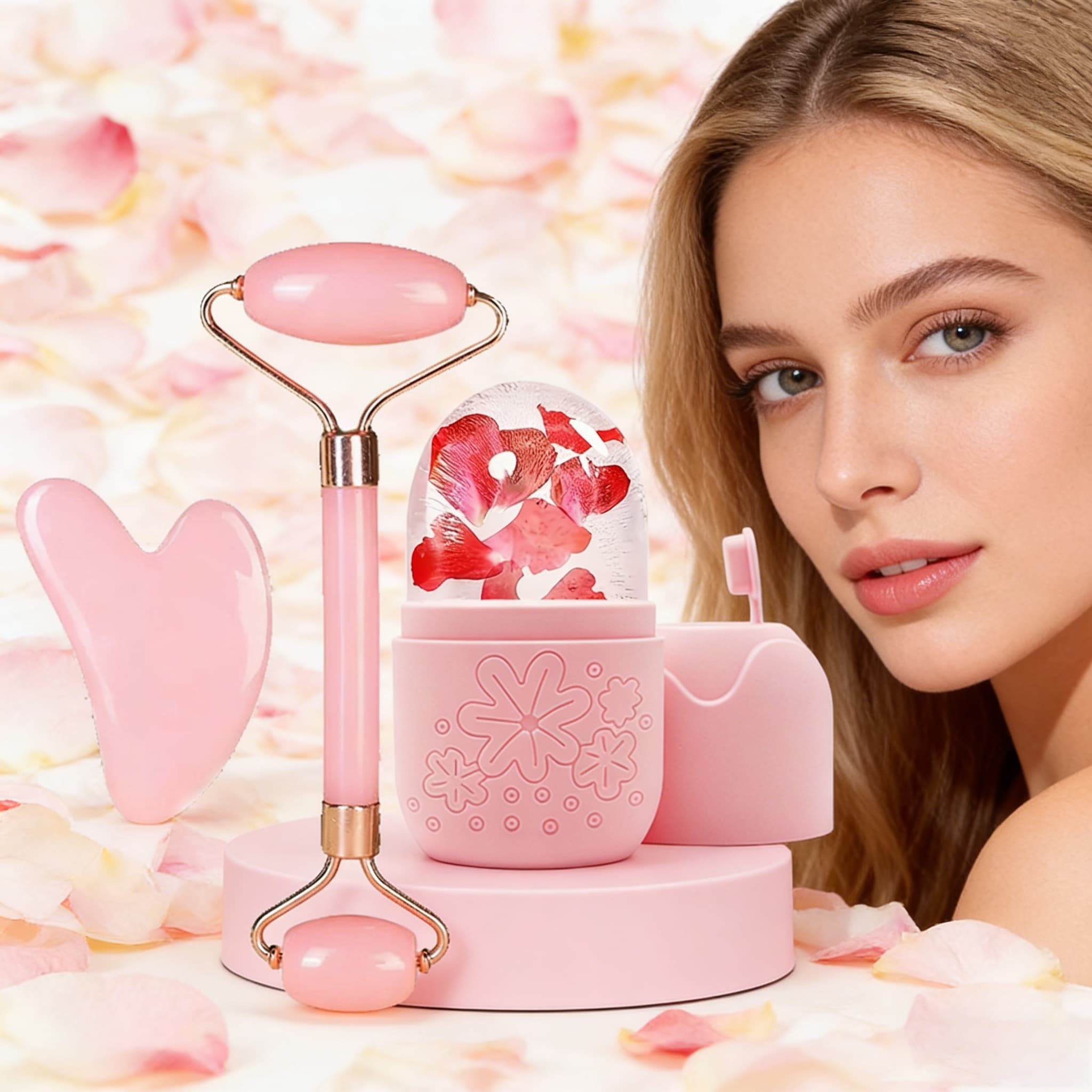 Conjunto de Rolo Facial com Compressa de Gelo para Massageador Facial, Ferramenta Manual para Reduzir Inchaço e Rugas