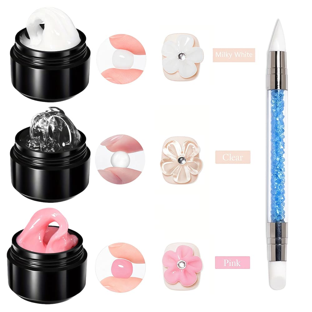 Conjunto de 4 peças de 10ml de Gel Sólido Antienxerto com Caneta de Dupla Ponta, Kit 3D de Gel para Unhas para Relevo e
