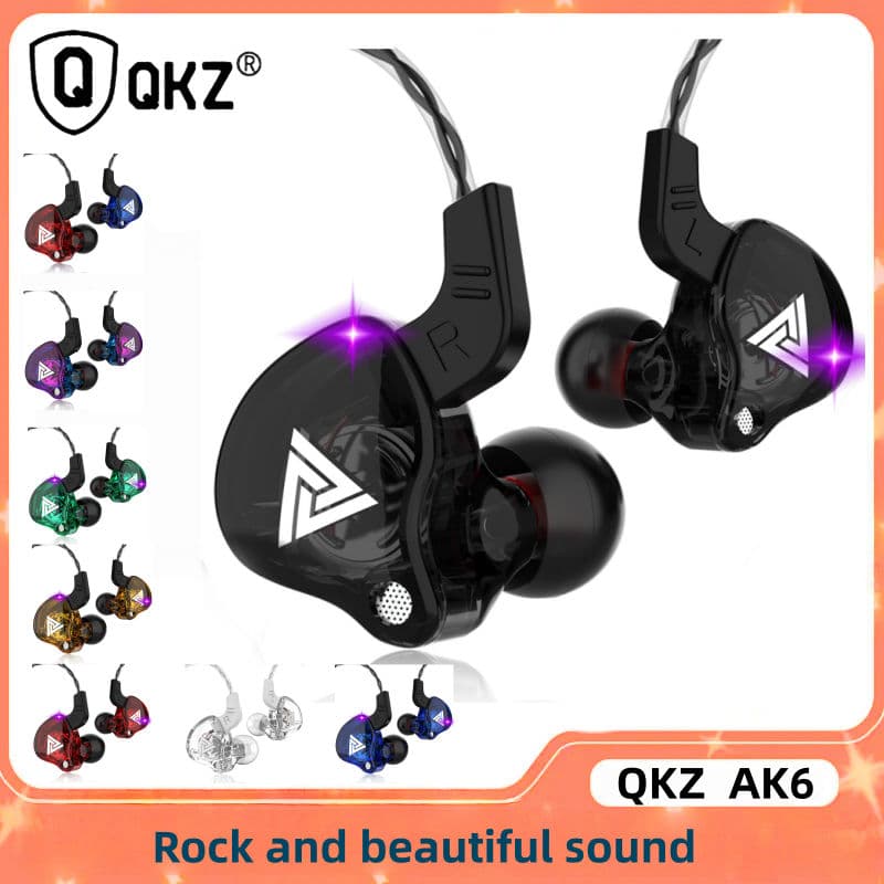QKZ AK6 Fones de Ouvido Intra-Auriculares com Fio, Driver Dinâmico de 10 mm, Fones de Monitor Bass HiFi, Cabo Removível