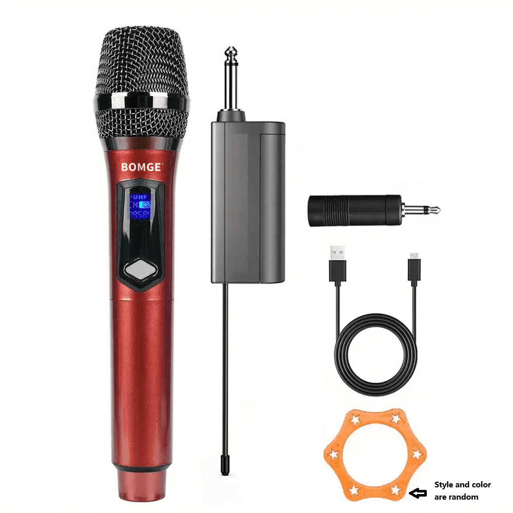 Microfone Dinâmico de Mão BOMGE sem Fio, Microfone para Karaokê de Metal com Receptor Recarregável Pro