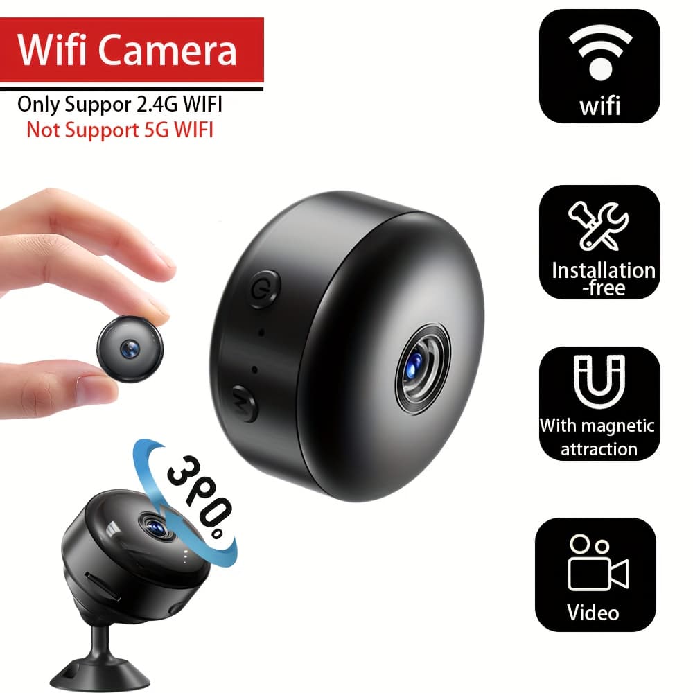 Câmera de segurança WiFi mini sem fio com visão noturna, detecção de movimento, fácil instalação, vigilância residencial