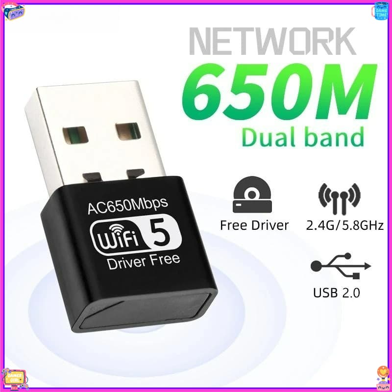 Dongle USB WiFi 5 650 Mbps, banda dupla 2,4 G/5,8 GHz, adaptador de rede sem driver