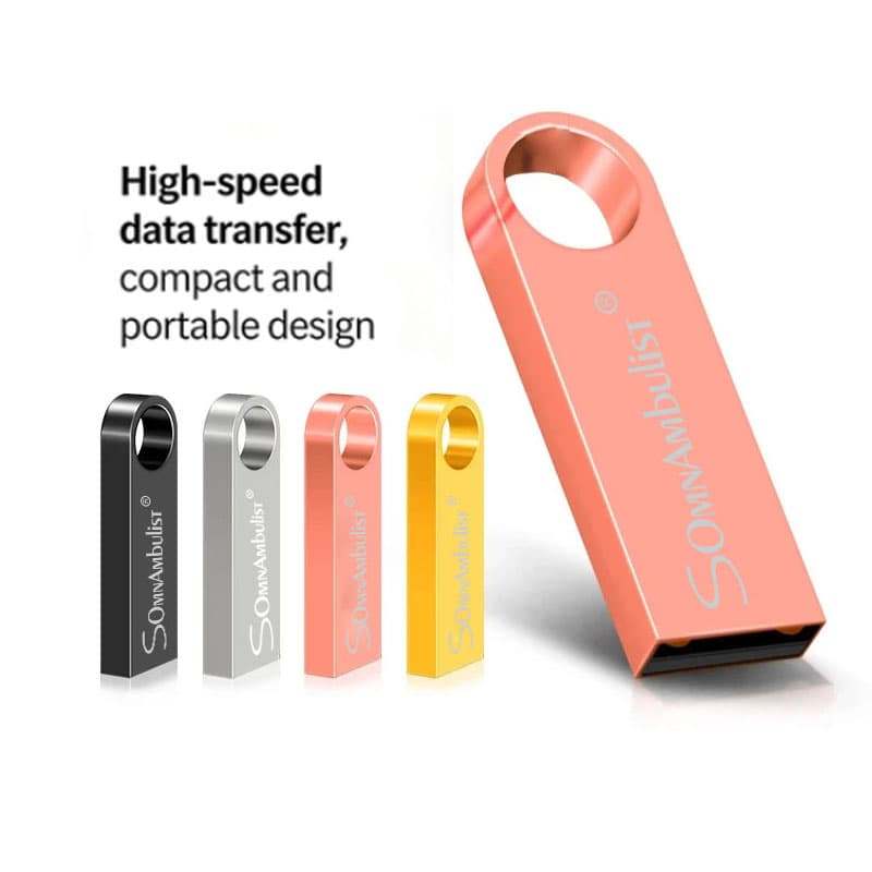Pen drive portátil com chaveiro de metal, 1GB/2GB/4GB/8GB/16GB/32GB/64GB/128GB pen drive USB à prova d'água, adequado