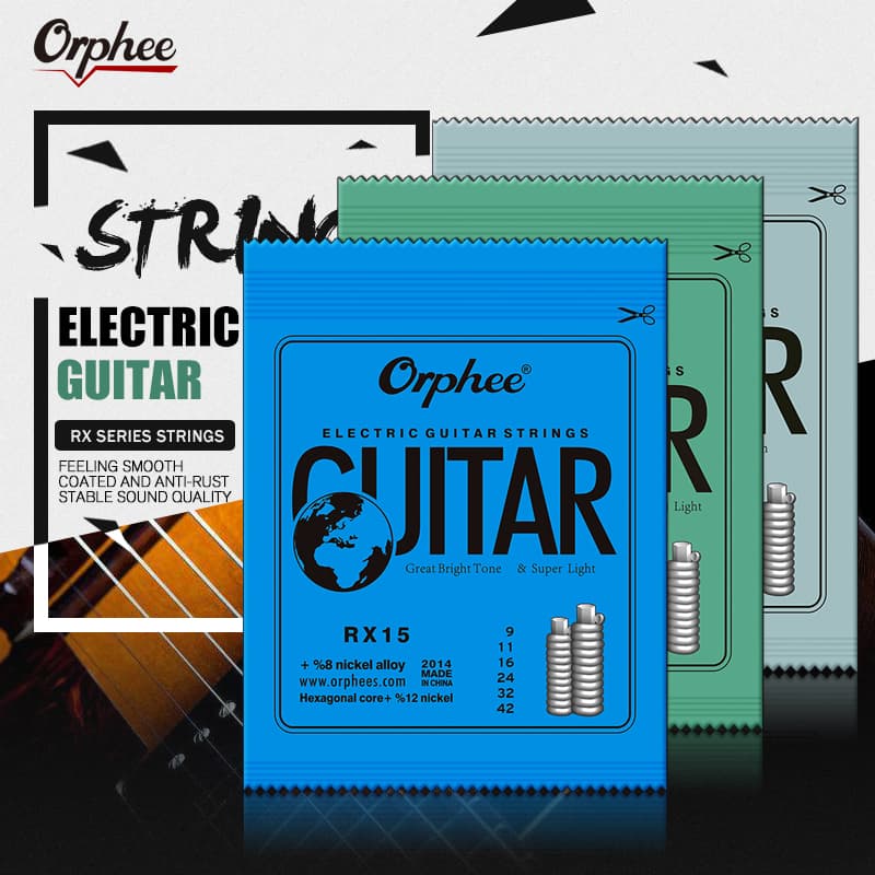 Cordas de Guitarra Elétrica Orphee Aço Carbono Médio, Miolo Hexagonal, Liga Austenítica, Acessórios para Violão Elétrico