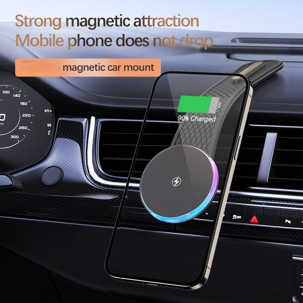 Suporte Magnético para Carregador Wireless Veicular, Estação de Carregamento Rápido e Suporte para Celular para iPhone