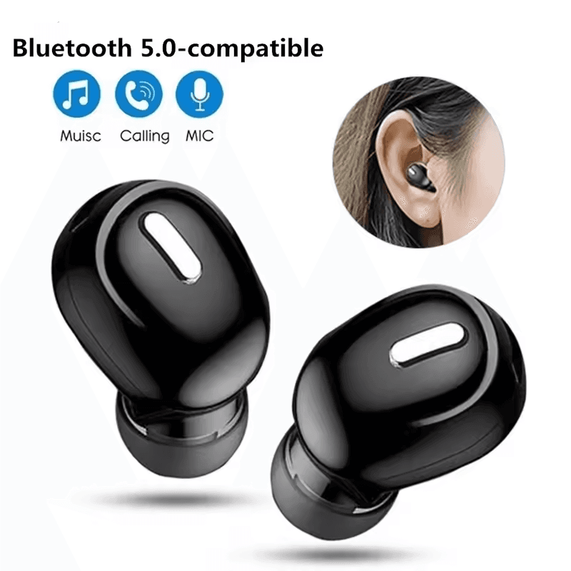 Fones de Ouvido Mini TWS Bluetooth com Redução de Ruído, Intra-Auriculares Esportivos, com Microfone, Mãos Livres para