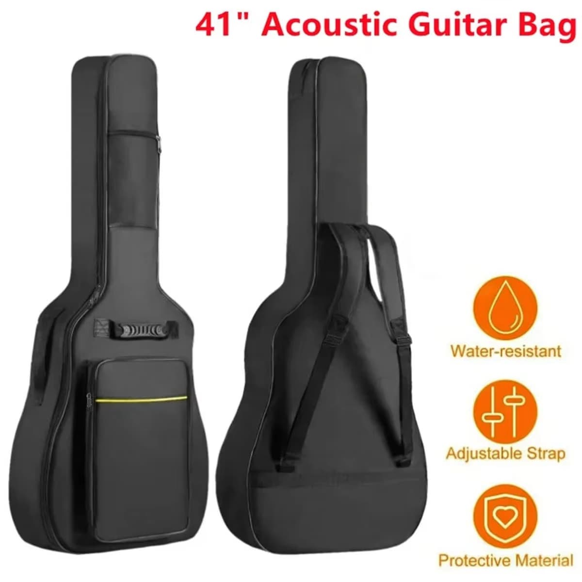 Miwayer Capa Acolchoada para Violão Acústico 41 Polegadas, Nylon Oxford Impermeável, Alças Duplas, Almofadada