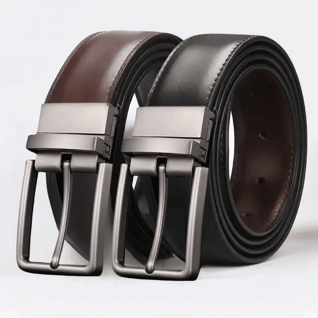 Cinto De Couro Reversível Masculino 360 ° Fivela Rotativa Dupla Face 2 Em 1 Para Uso Diário