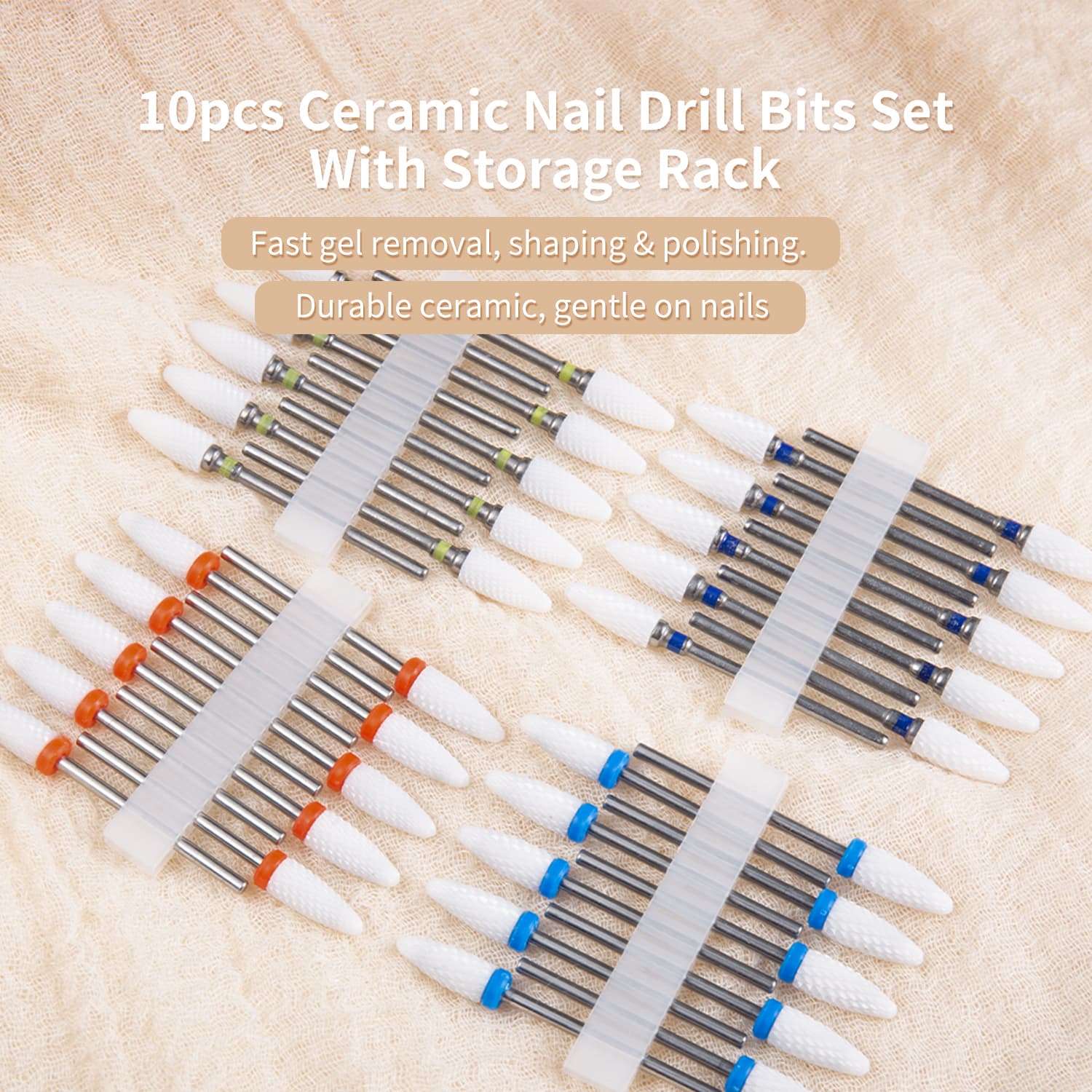 Conjunto de 10 Brocas Cerâmicas para Lixadeira de Unhas, para Manicure, Lixadeira Elétrica, Remoção de Gel e Polimento