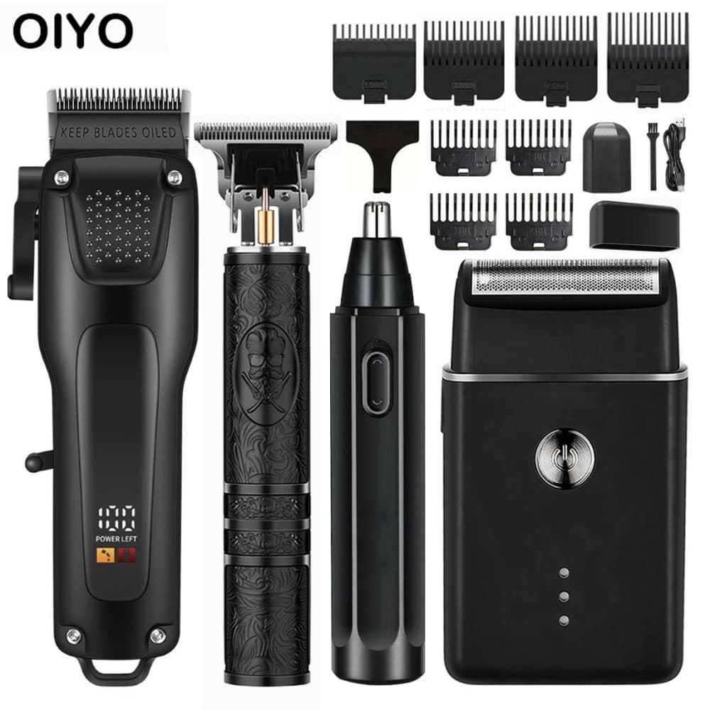 Kit de Cuidados Pessoais Masculino 4 peças: Aparador de Pelos, Barbeador Elétrico, Aparador de Nariz, Recarregável via