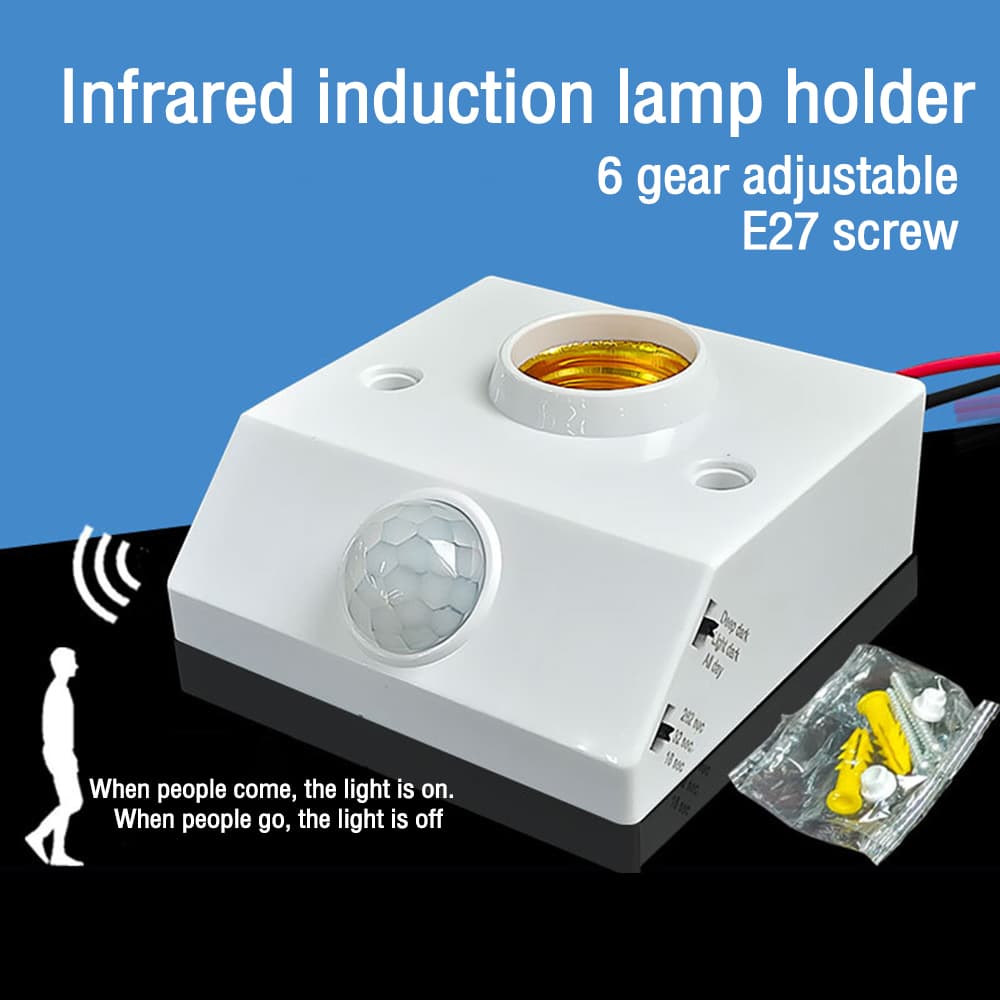 Lâmpada LED Automática de Sensor de Movimento para Corpo Humano, Suporte de Parede E27 com Sensor Infravermelho IR