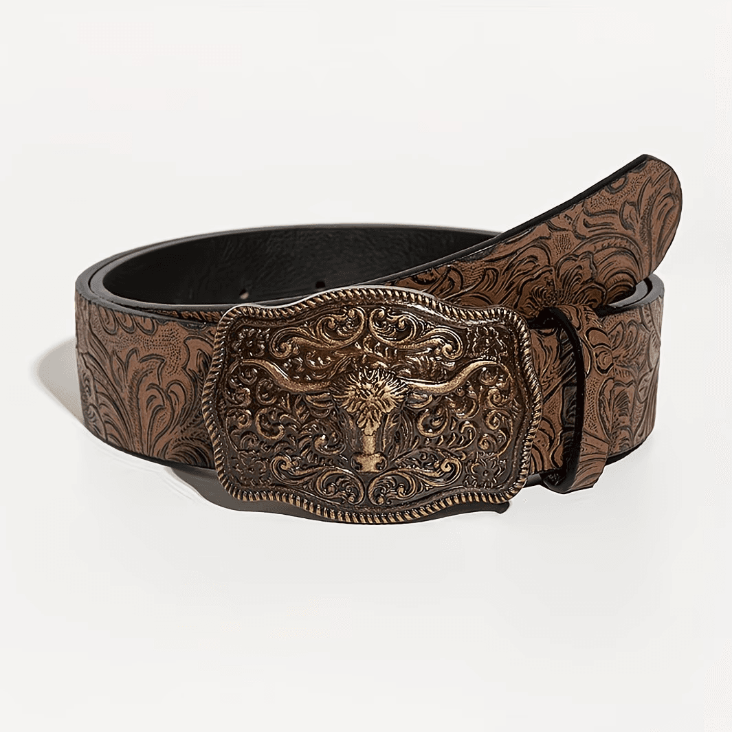 Cinto feminino vintage estilo ocidental com estampa marrom, unissex estilo cowboy