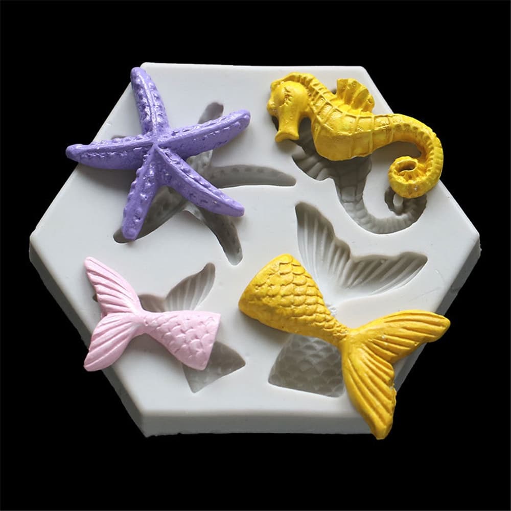 Sereia Estrela Do Mar Cavalo Marinho Em Forma De Molde De Silicone DIY Fondant Ferramenta De Decoração Bolo Resina Cola