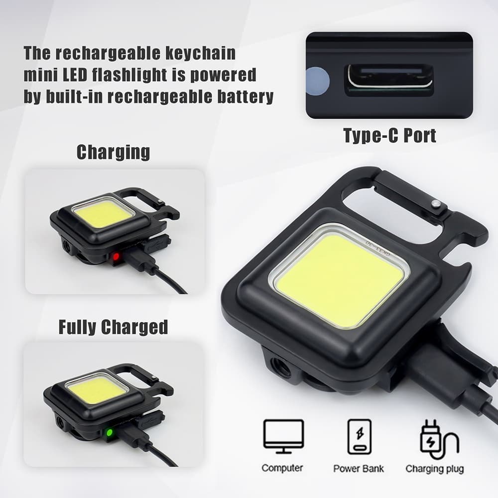 Lanterna mini led chaveiro luz portátil usb recarregável lanterna com saca-rolhas lanterna ao ar livre de pesca acampamento luz