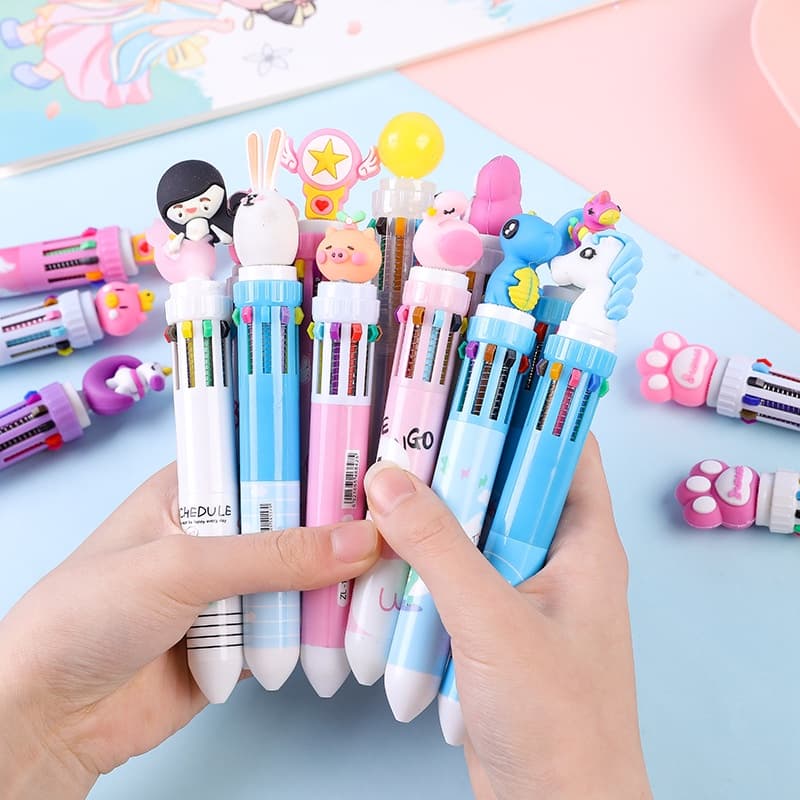 Nova Caneta Criativa A Óleo Fofa 10 Cores Esferográfica Multicor All-in-One Material De Papelaria Para Estudantes Presen