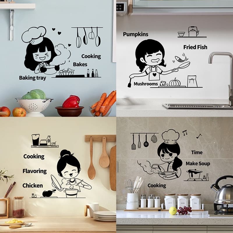 HJ323 Cartoon Cute Chef DIY Adesivos de Parede Fogão de Cozinha Geladeira Decoração Adesivos de Parede de PVC
