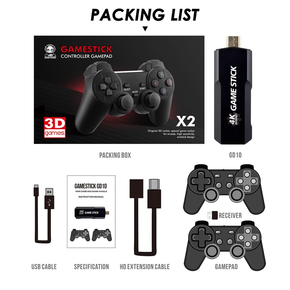 Vídeo Game Retrô 2 Controles sem Fio Gamepad 40.000 128Gb Ampown GD10