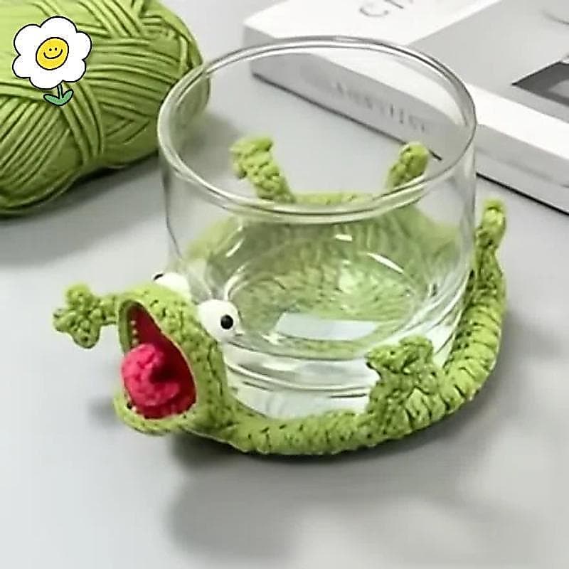 maoting } Porta-Copos De Lagarto De Crochê Fofo 3D Feito À Mão Amigurumi Tapete De Copo De Animal Engraçado Antiderrapan