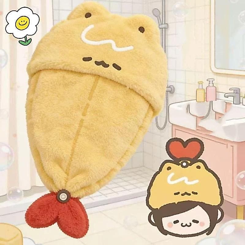 maoting } Touca De Banho Feminina Absorvente Qui Seca , Fofa , Camarão Frito , Bordada , Macia , Reutilizável , Para Spa