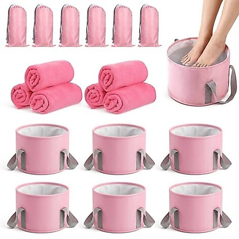 12 Pcs 15L Kit De Banheira De Imersão Dobrável Para Pés Rosa Banheiras Com Toalha Portáteis Balde Alças Spa Pedicure Via