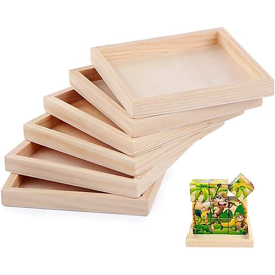 Conjunto de 6 Bandejas de Madeira Pequenas Não Acabadas para Projetos de Artesanato, Bandejas de Madeira para DIY, Painé
