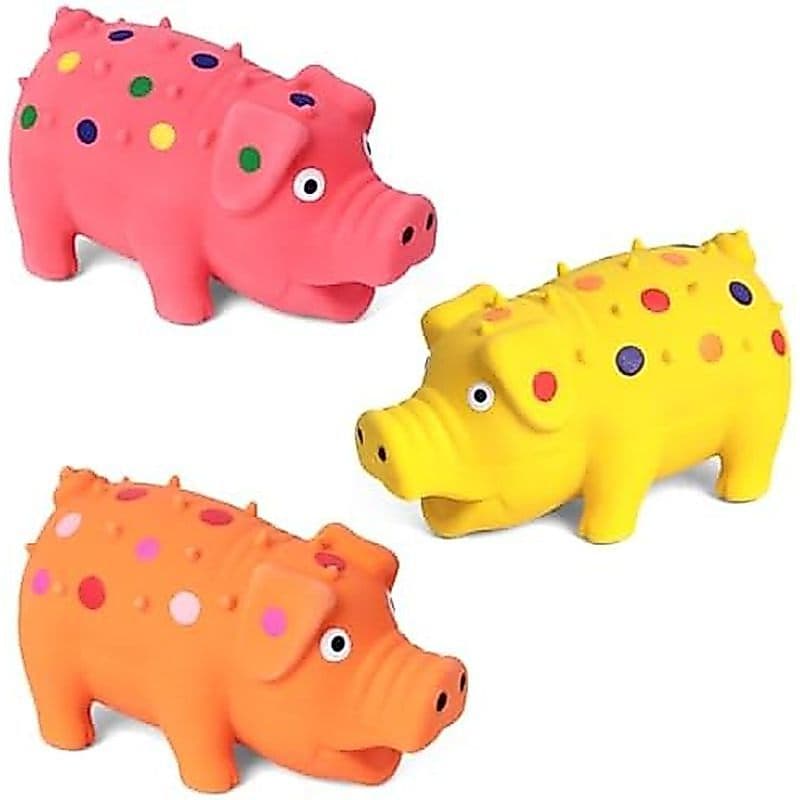 POPLAY 3 Pcs Squeaky Latex Grunting Pig Dog Toys , 4 Polegada Prank Nosie Maker Filhote De Cachorro Mastigar Brinquedos
