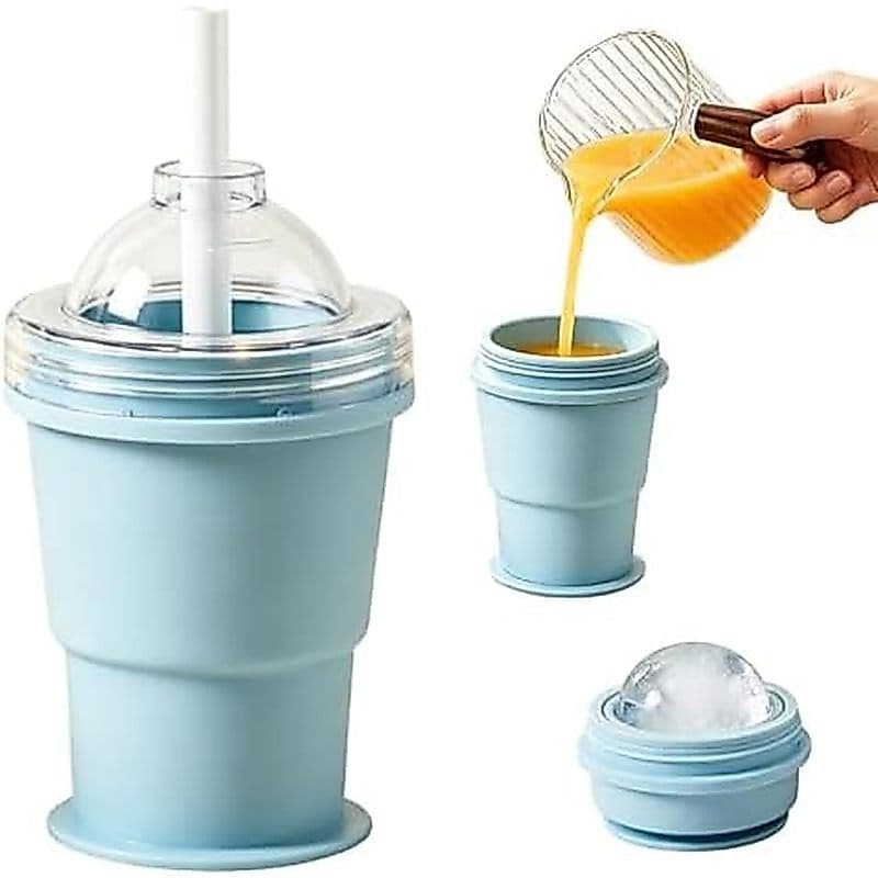 Bandeja De Cubos De Gelo Copo Exuberante De Silicone 2 Em 1 , Xícaras De Café Gelado Portáteis Com Tampas Para Viagens ,