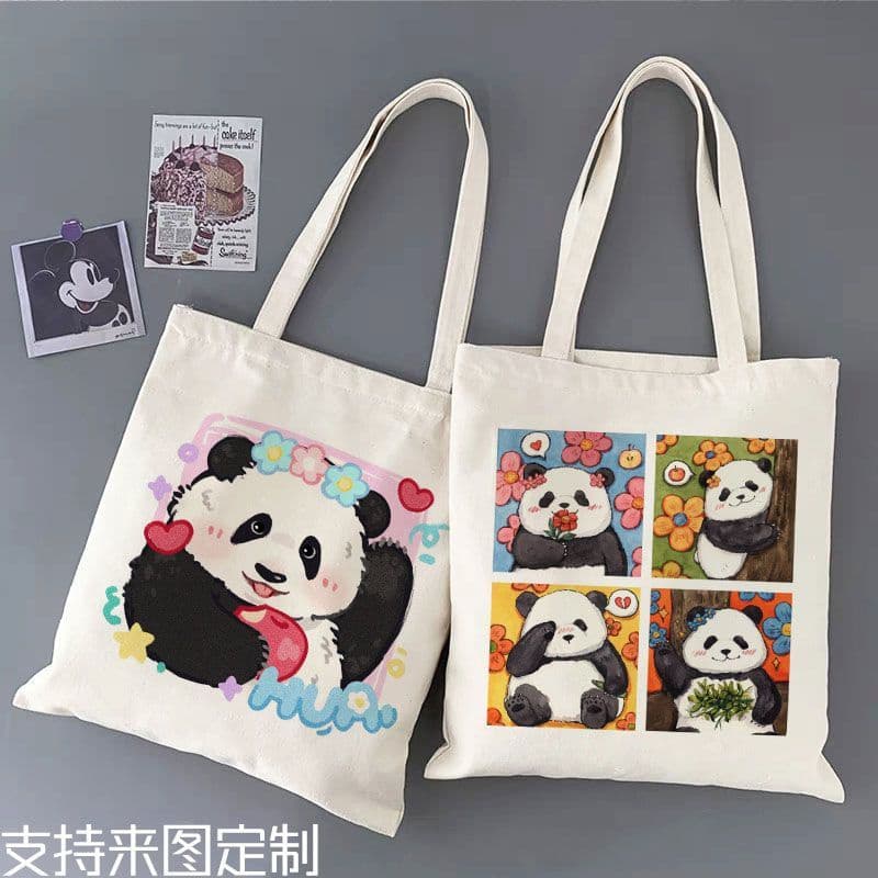 Panda Flower Merchandise Canvas Bag Saco de lona Saco de lona para estudantes Livro de classe feito sob medida Saco de lona para ombro portátil