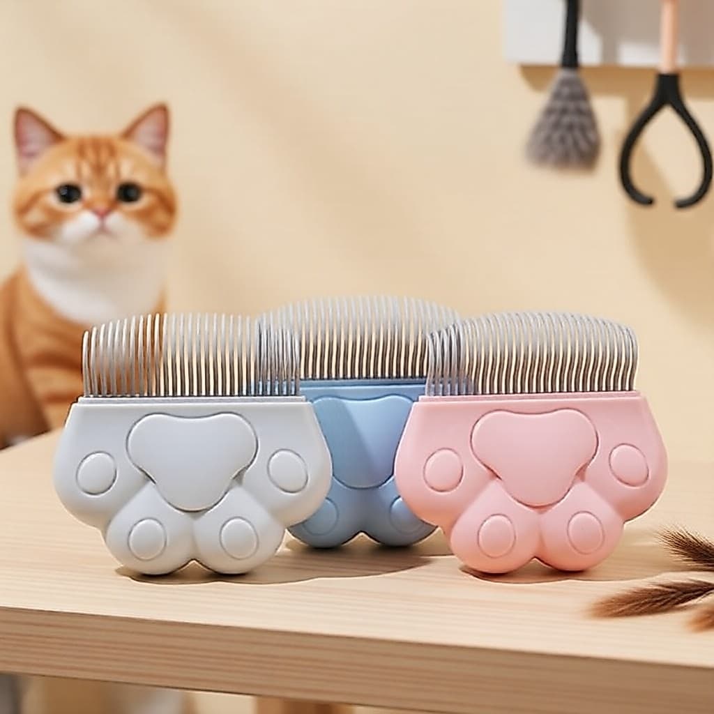 Escova Desembaraçante Macaron Paw para Pets, Dentes Arco Macios, Anti-Arranhão, À Prova d'Água, para Gatos e Filhotes