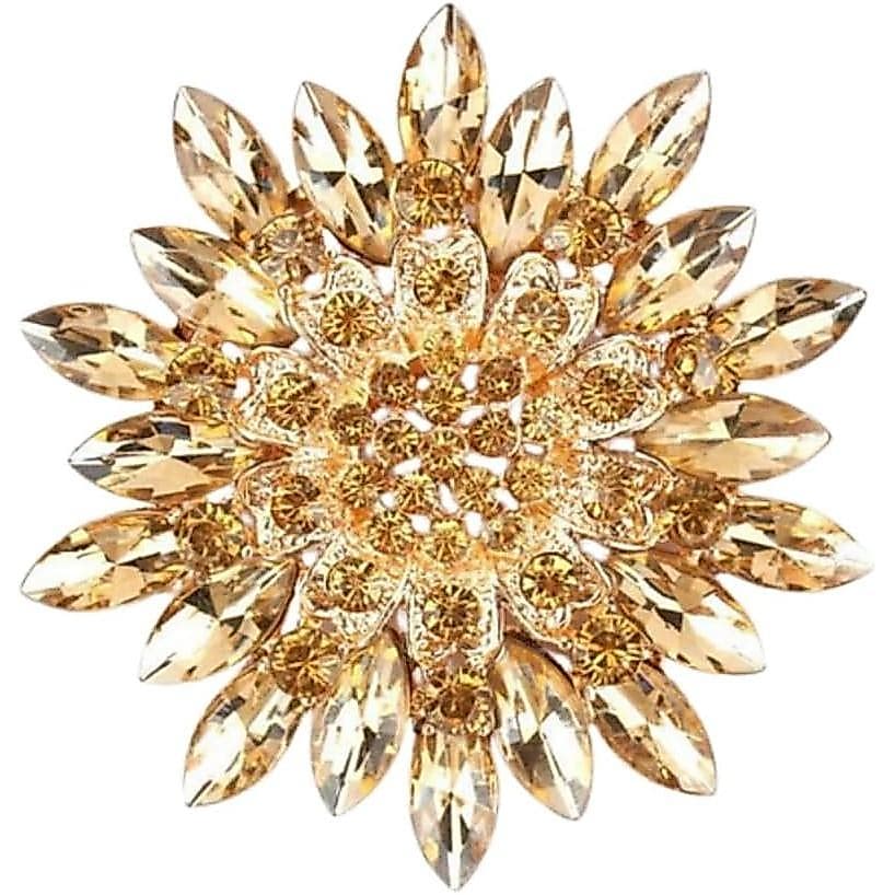 Broche de Cristal com Strass Colorido em Forma de Girassol para Decoração de Vestidos e Chapéus Femininos 6VMW