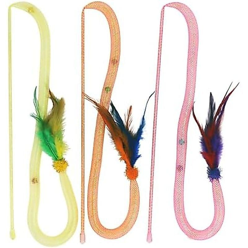 Brinquedos Para Gatos Internos , Brinquedo Interativo De Varinha , Pacote Com 3 Penas , Tubo De Malha , Sino & amp ; Pom