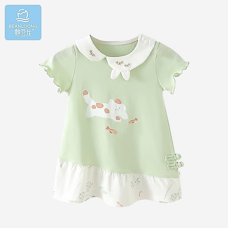 Handoulong menina vestido de verão pequena menina fresca puro algodão passeio saia longa feminino bebê verão roupas fina