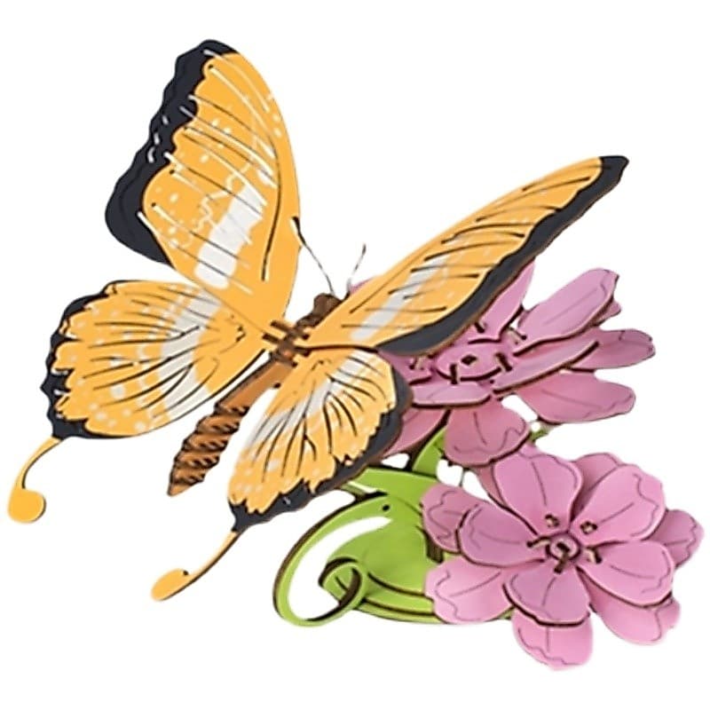 Borboleta de madeira amor flor modelo artesanal DIY tridimensional estilo antigo Animal quebra-cabeça montagem brinquedo