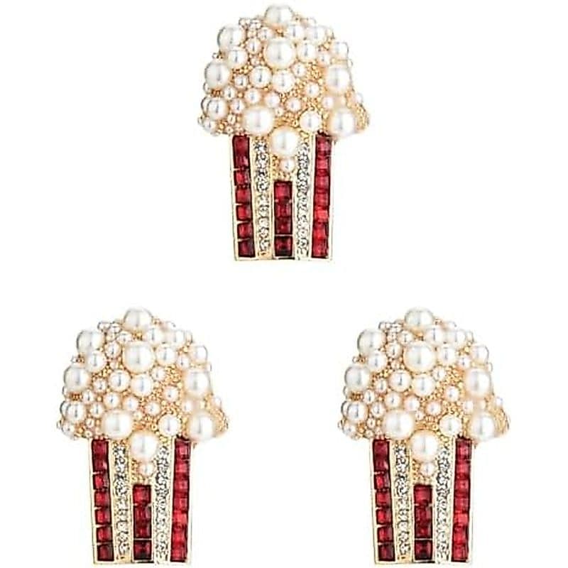 3 Pçs Broche Pino Comida Lapela Pipoca Bonito Pinos Roupas Strass Broches Para Mulher