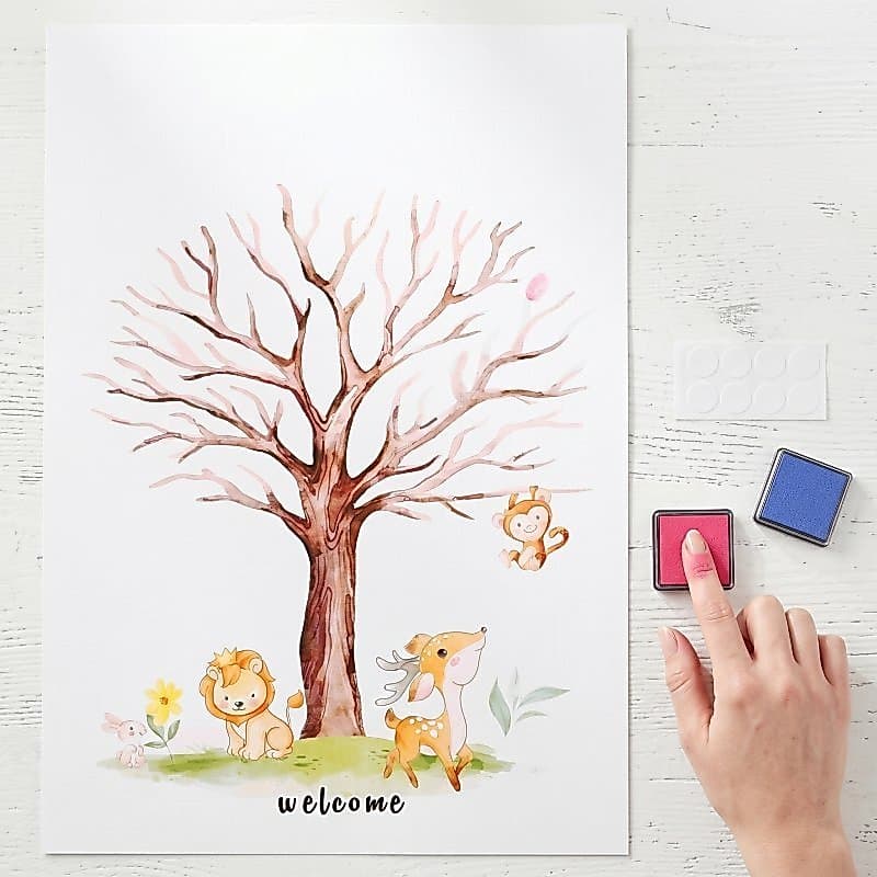 1 Conjunto De Gênero Revela Impressão Digital Decoração De Árvore Livro De Visitas De Papel Multicolorido Yujingyouzhang