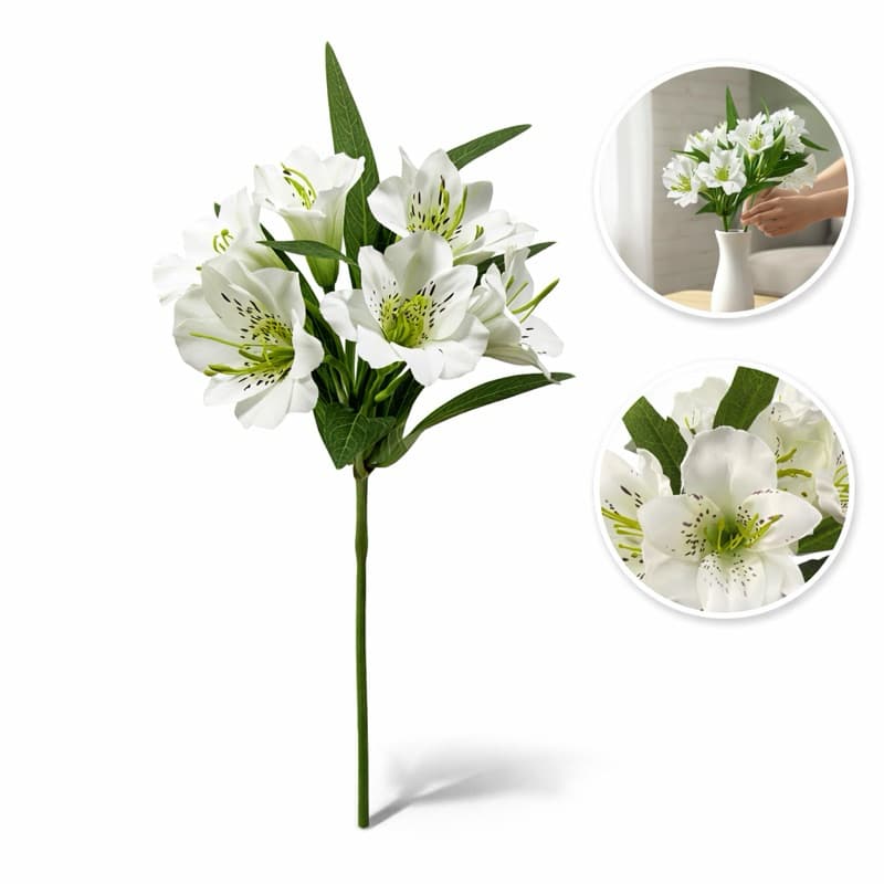 Flor Artificial Realista Astromélia Branca com 7 flores Galho Astromelia Artificial para Decoracao