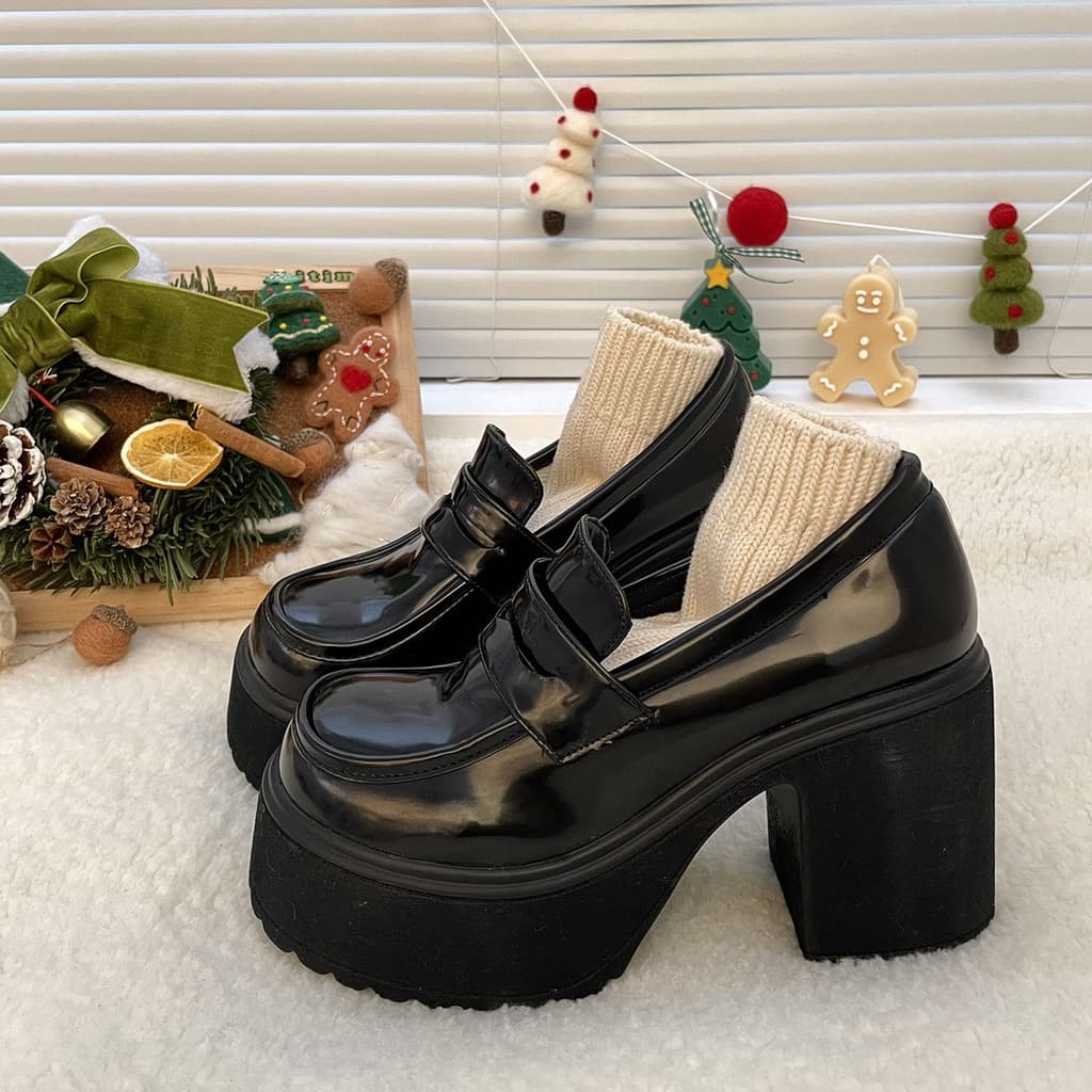 Mary Jane Sapatos De Salto Alto Estilo Plataforma À Prova D'água De Couro De Sola Grossa Para Mulheres Com Mocassins De Aumento De Altura