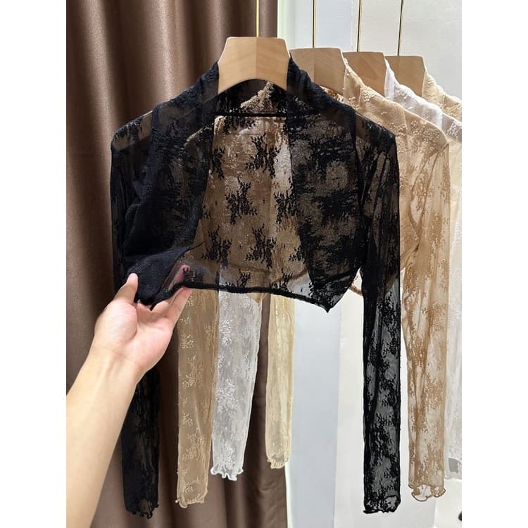 Renda protetor solar colete Cardigan feminino Suspender saia blusa exterior verão Cheongsam xale pequena jaqueta oco mal