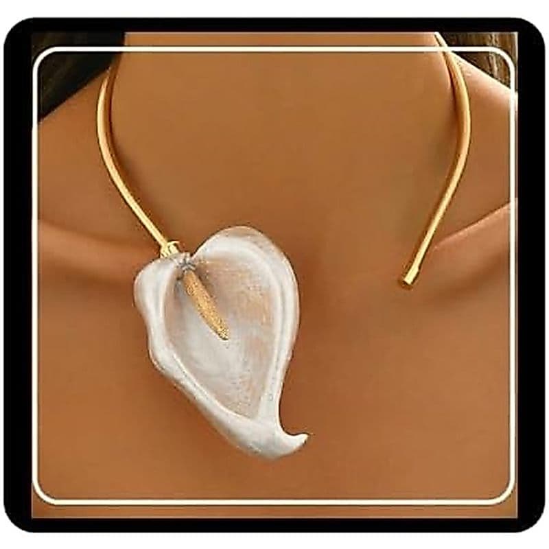 Gargantilha Doubnine Elegante Branca Calla Lily , Colar Banhado Com Pingente De Flor De Cerâmica , Moda De Declaração