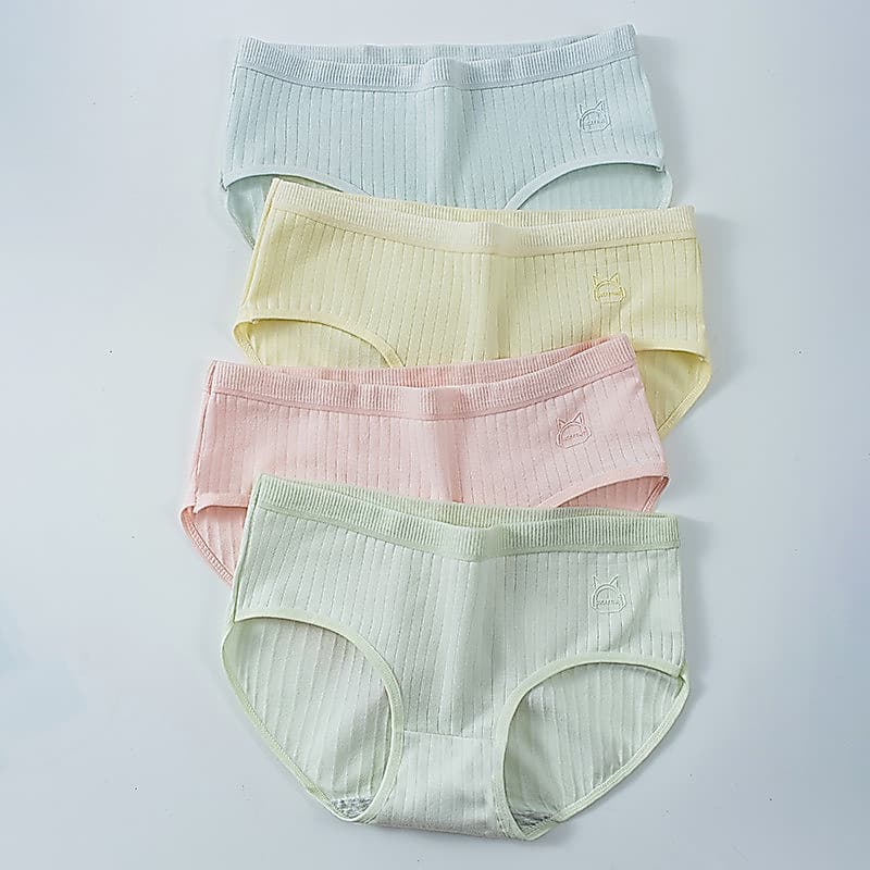 (Conjunto de 3 peças) Roupa íntima feminina de algodão puro cor sólida feminina de algodão puro japonês simples cor sóli