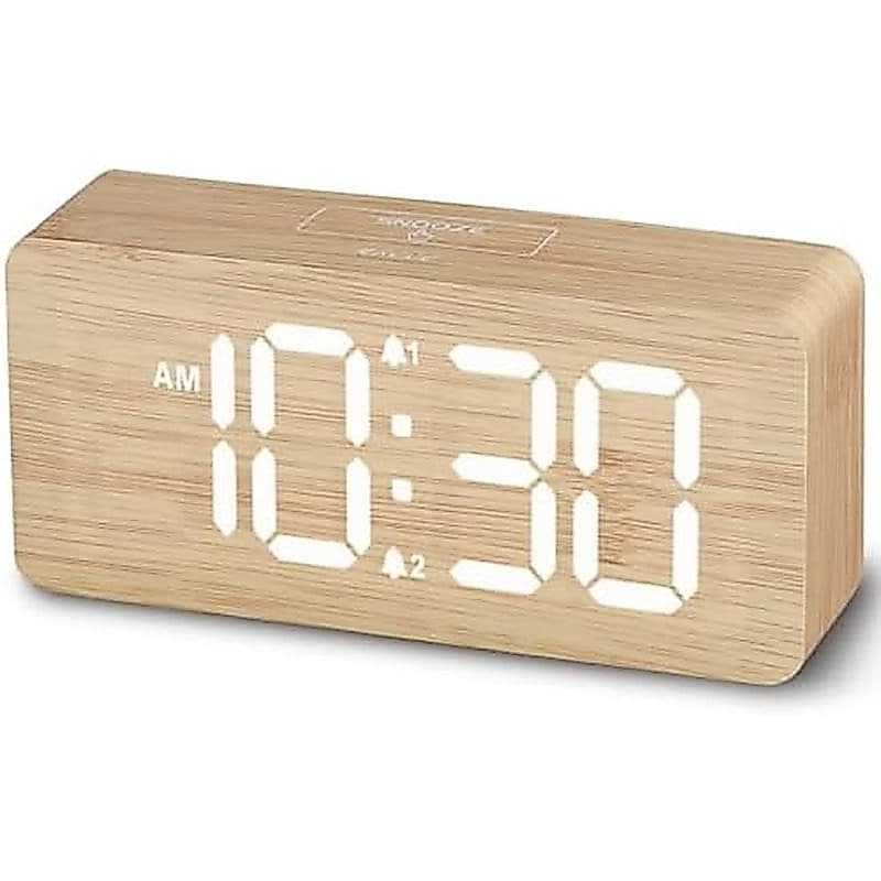 uscce Despertadores Digitais De Madeira Para Quartos Com Display Regulável De 0-100 % | Relógio De Mesa Números Grandes