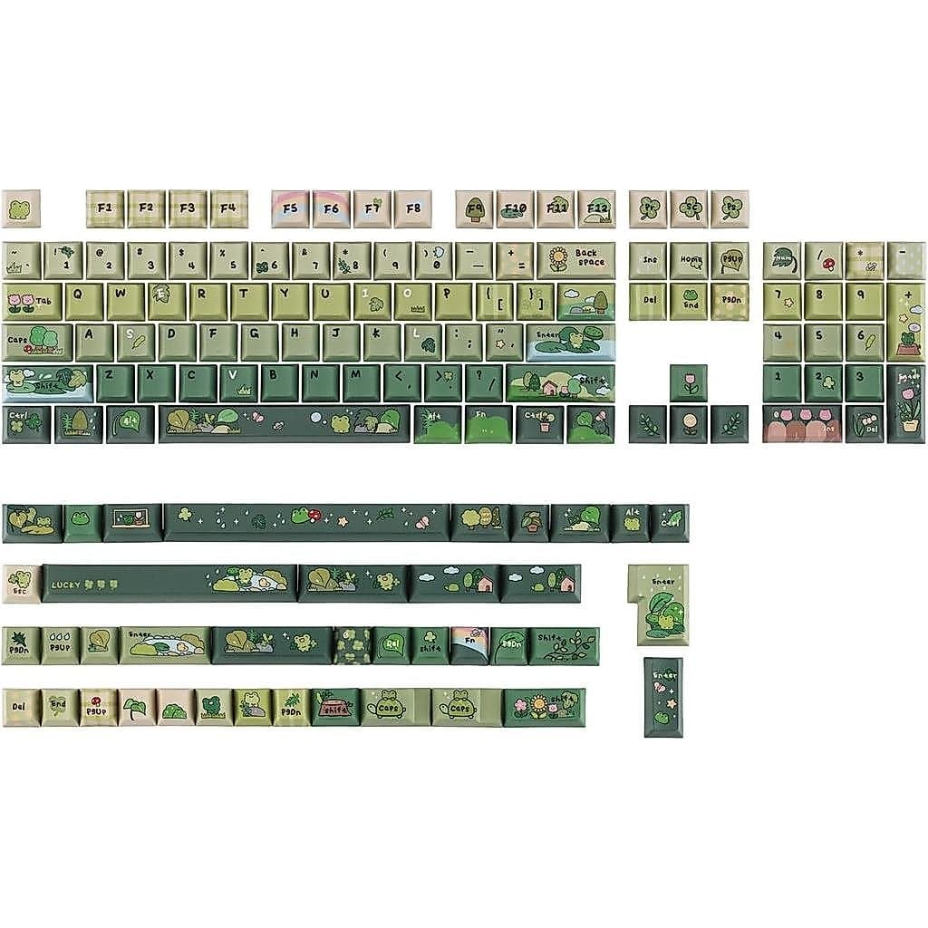 Conjunto de Teclas KiiBoom X Cosydiaries Rainy Froggy Day, 144 Teclas, Teclas Personalizadas em PBT para Teclado Mecânic