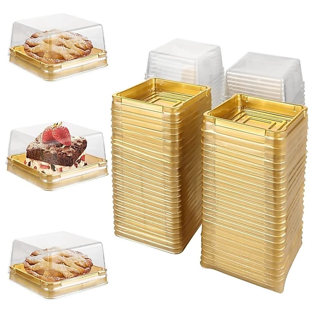 Pacote com 100 unidades de recipientes para mini bolos bundt de 3 polegadas, caixas quadradas para mini bolos de 100g co