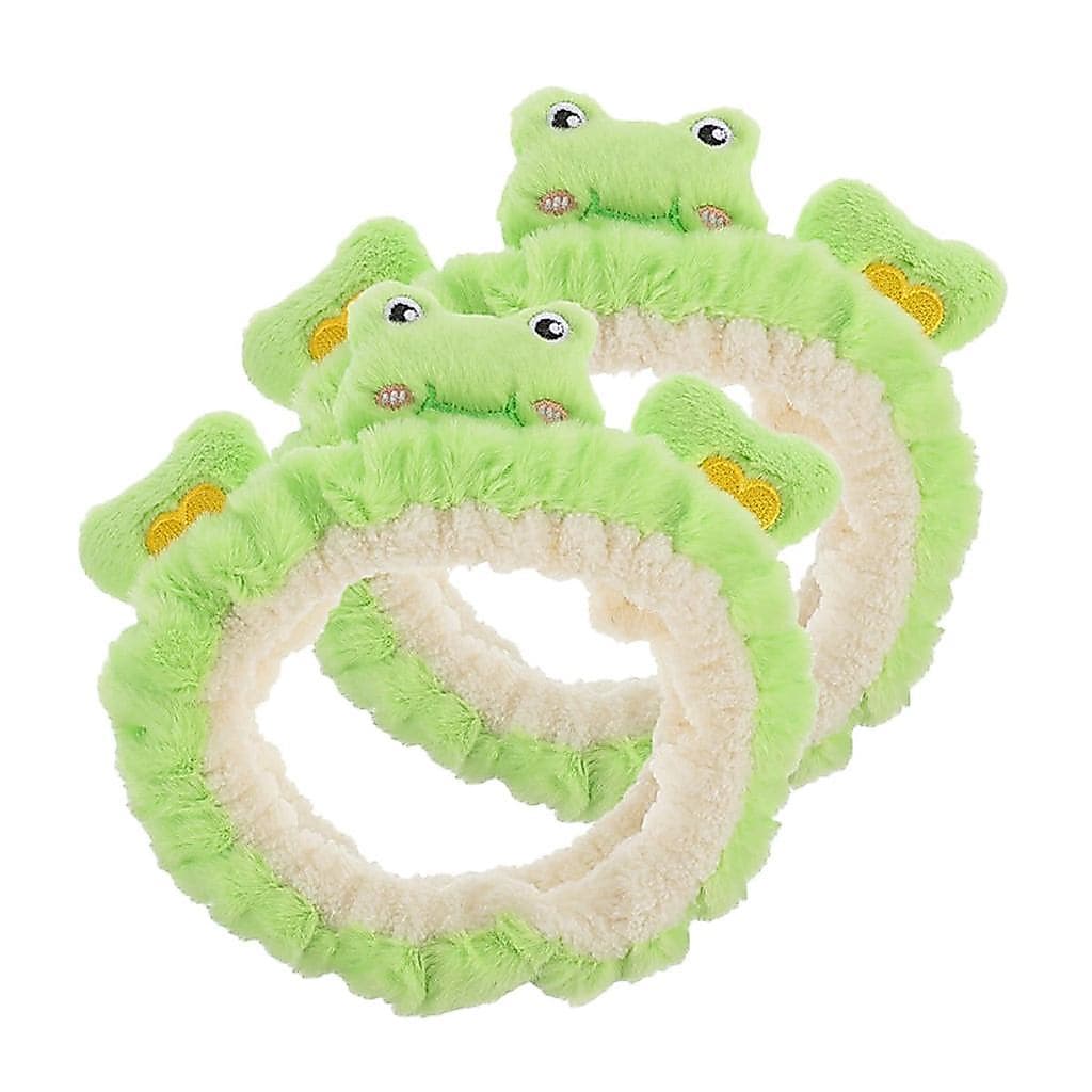 Faixa de Cabelo de Pelúcia com Rosto de Sapo Verde (2 Peças) para Lavagem Facial e Aplicação de Máscara, Acessório de Sp